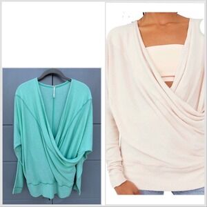FREE PEOPLE Mint Cozy With You Wrap Pullover Very Oversized Sweater Top Size XS
